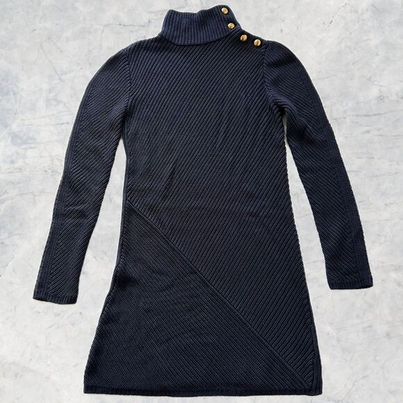 Tory Burch Brodie Tunic Sweater Dress Navy Blue Turtleneck Long Sleeve - Size XS - Picture 2 of 9
